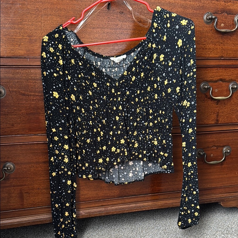 Floral Black and Yellow Women's Blouse